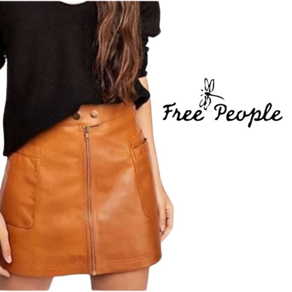 Free People Copper Vegan Leather Skirt Size 0